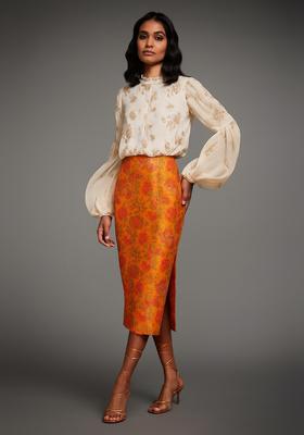 Mustard Yellow Jacquard  Skirt