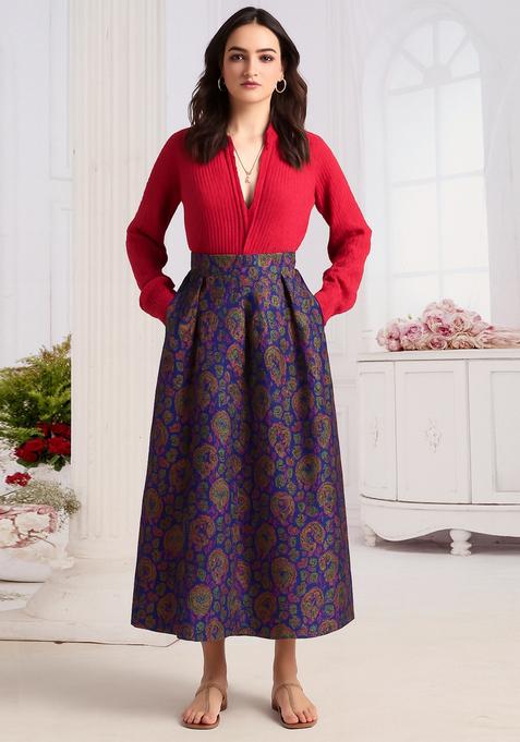 Navy Blue Brocade Skirt