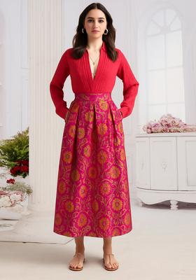 Magenta Pink Jacquard  Skirt