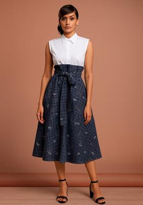 Dark Grey Jacquard Cotton Denim Skirt