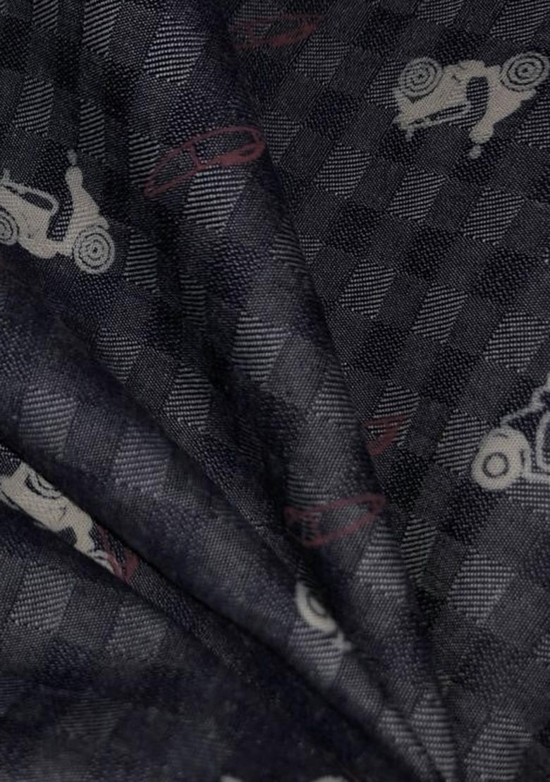 Dark Grey Jacquard Cotton Denim Skirt - Indya