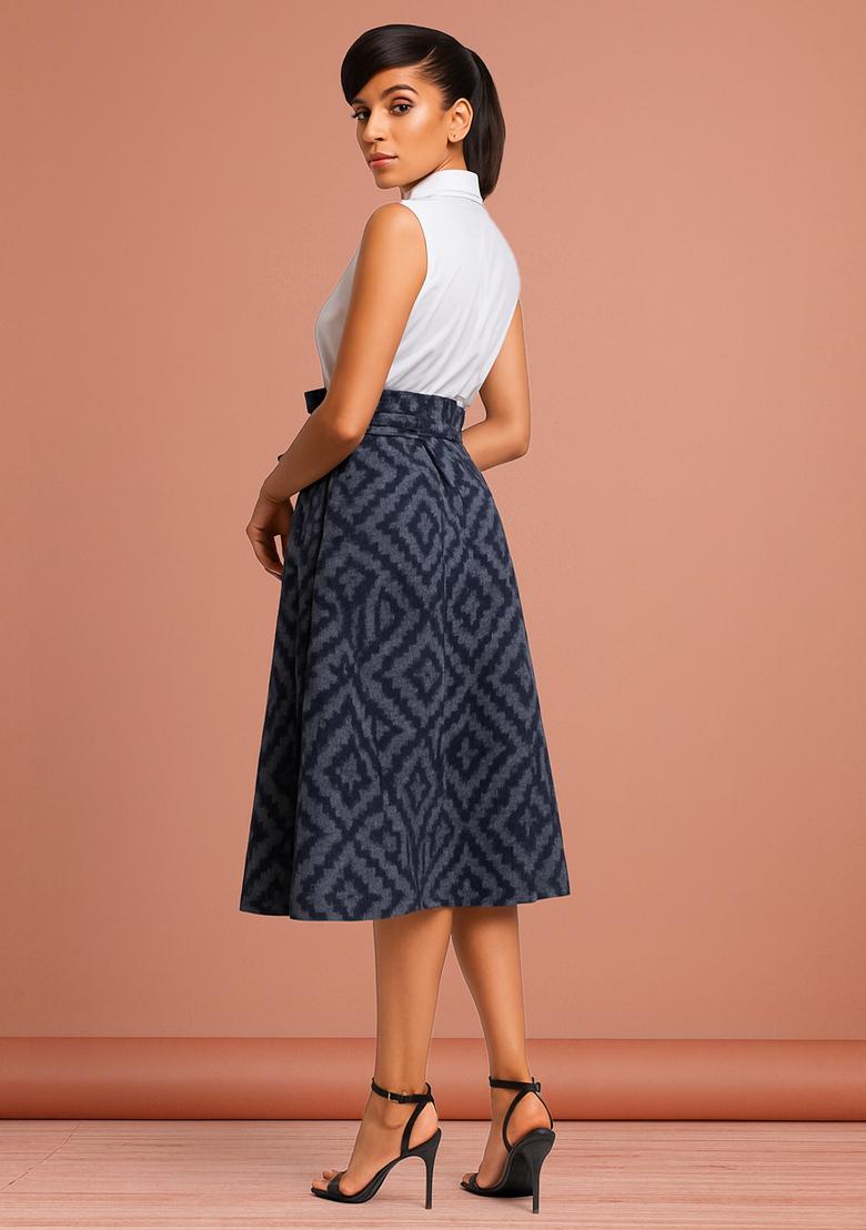 Blue Jacquard Cotton Denim Skirt - Indya