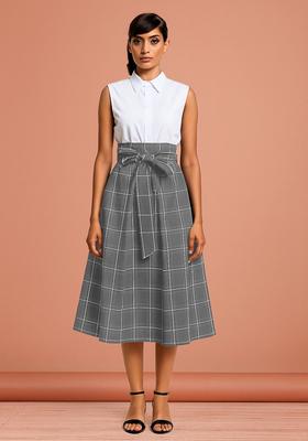 Blue Striped Cotton Denim Skirt