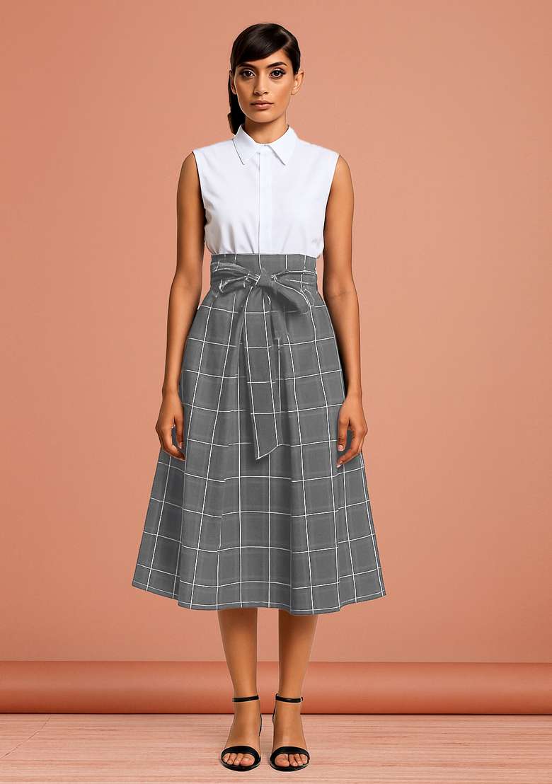 Blue Striped Cotton Denim Skirt for Diwali and Festive Wear - Indya