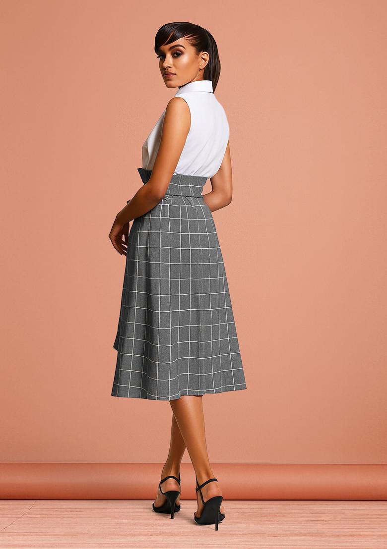 Blue Striped Cotton Denim Skirt - Indya