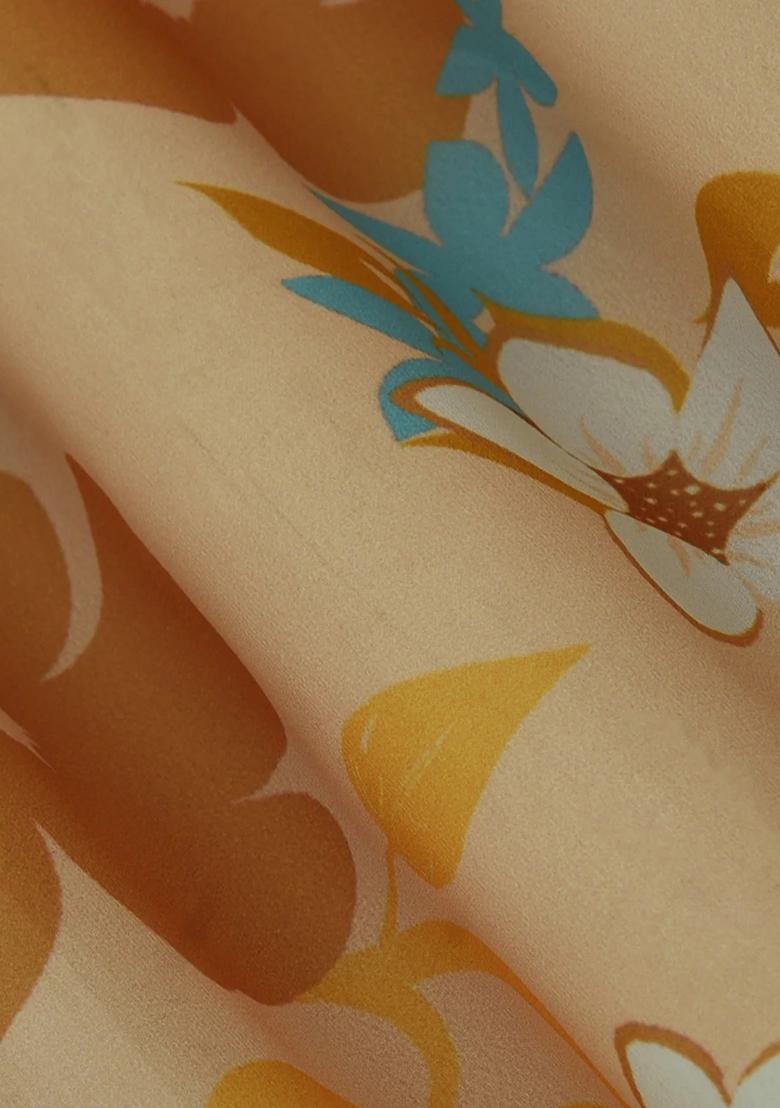 Girls Yellow Georgette Printed Kurta Set - Indya