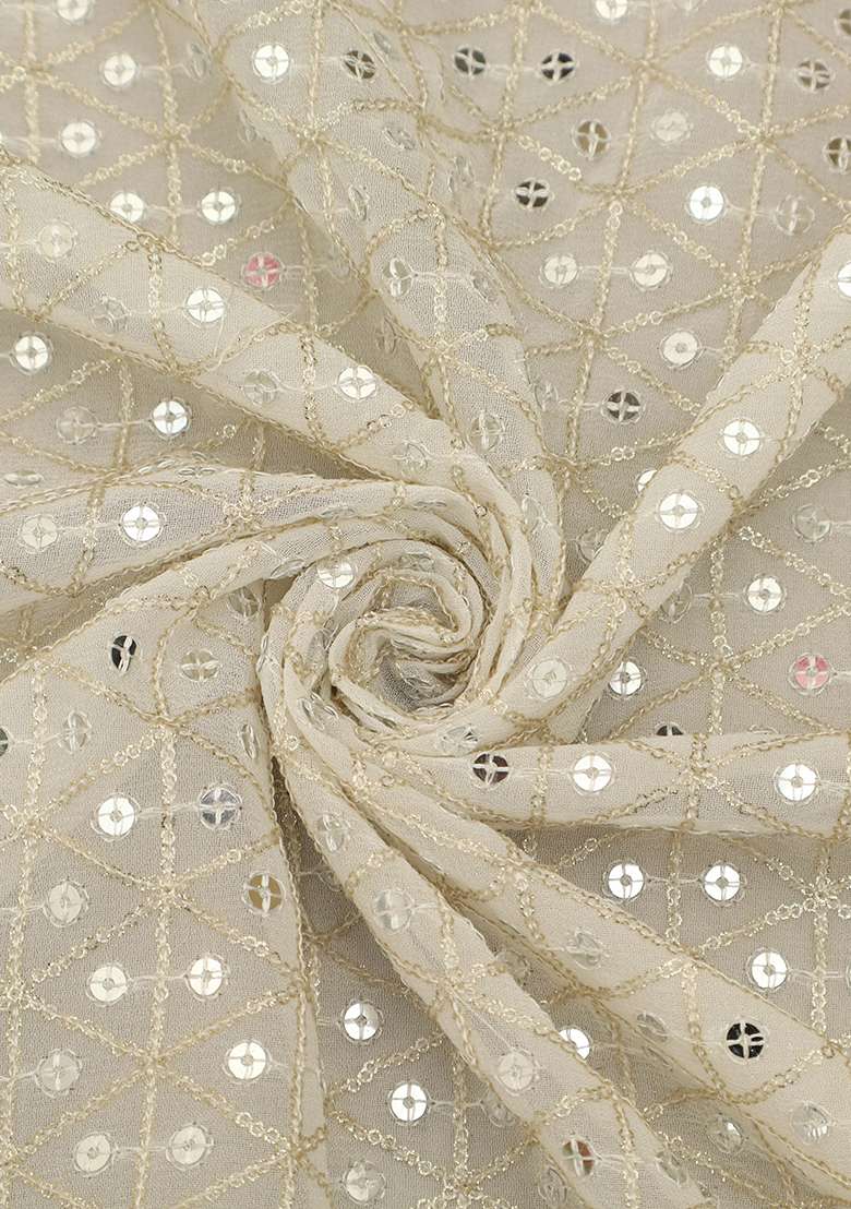 Girls Beige Georgette Embroidered Lehenga Set - Indya