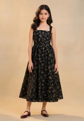Girls Black Jacquard Brocade Dress