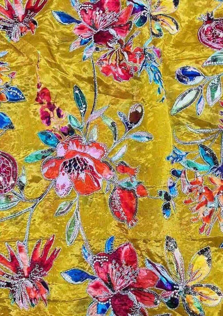 Girls Yellow Embroidered Organza Lehenga Set - Indya