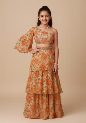 Girls Orange Printed Tissue Fusion Set