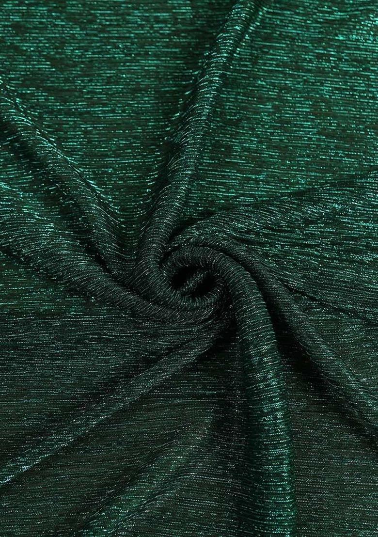 Girls Bottle Green Self Design Blouse Polyester Fusion Set