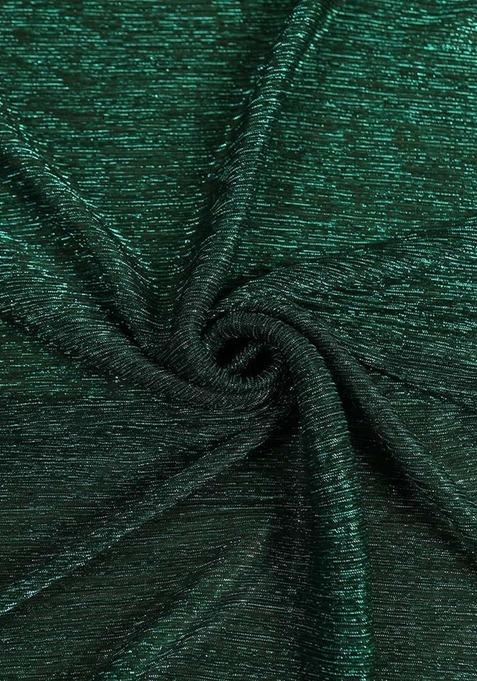 Girls Bottle Green Self Design Blouse Polyester Fusion Set