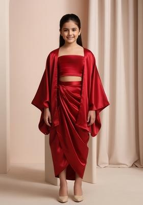 Girls Maroon Solid Tissue Fusion Set