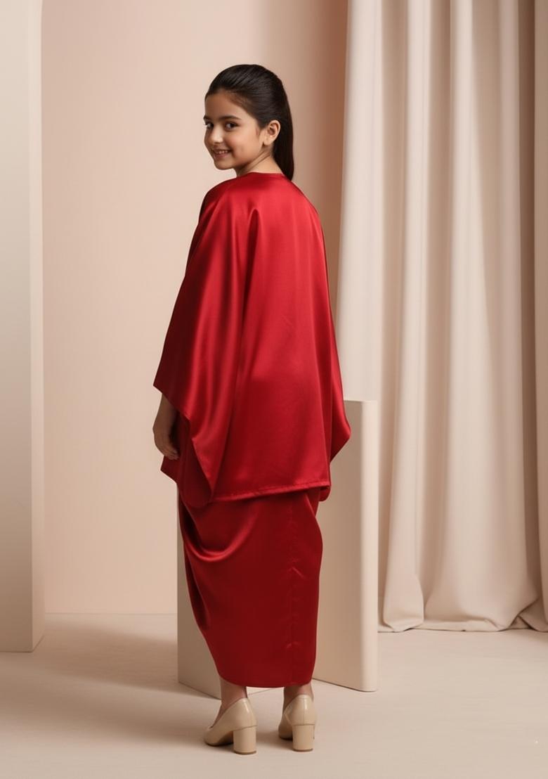 Girls Maroon Solid Tissue Fusion Set - Indya