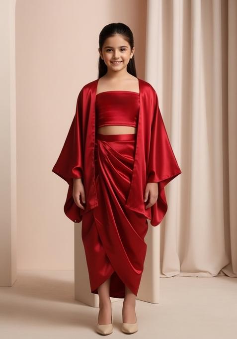 Girls Maroon Solid Tissue Fusion Set