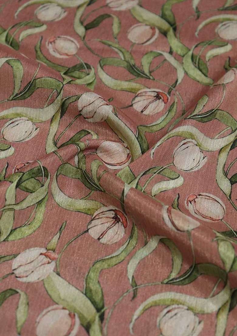Girls Peach Printed Chiffon Kurta Set - Indya