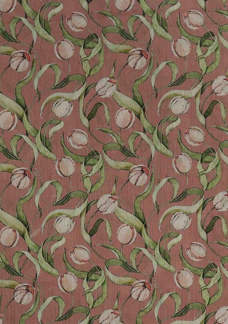 Girls Peach Printed Chiffon Kurta Set - Indya