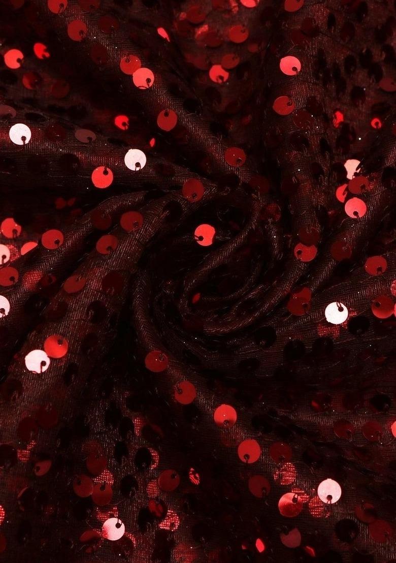 Girls Maroon Sequin Embellished Net Kurta Set - Indya