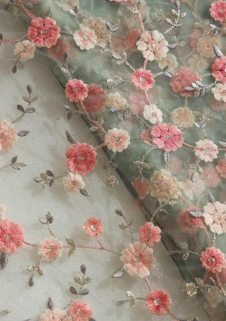 Girls Pista Green Embroidered Net Kurta Set - Indya