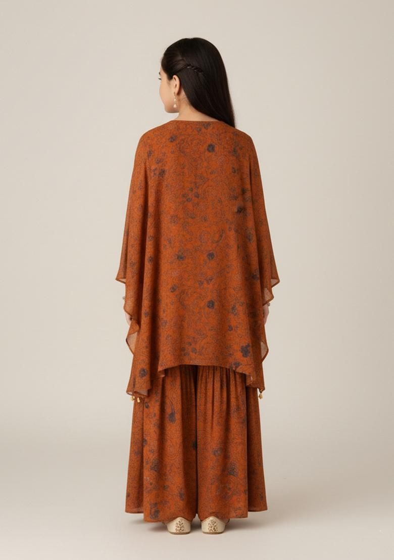 Girls Brown Printed Crepe Sharara Set - Indya