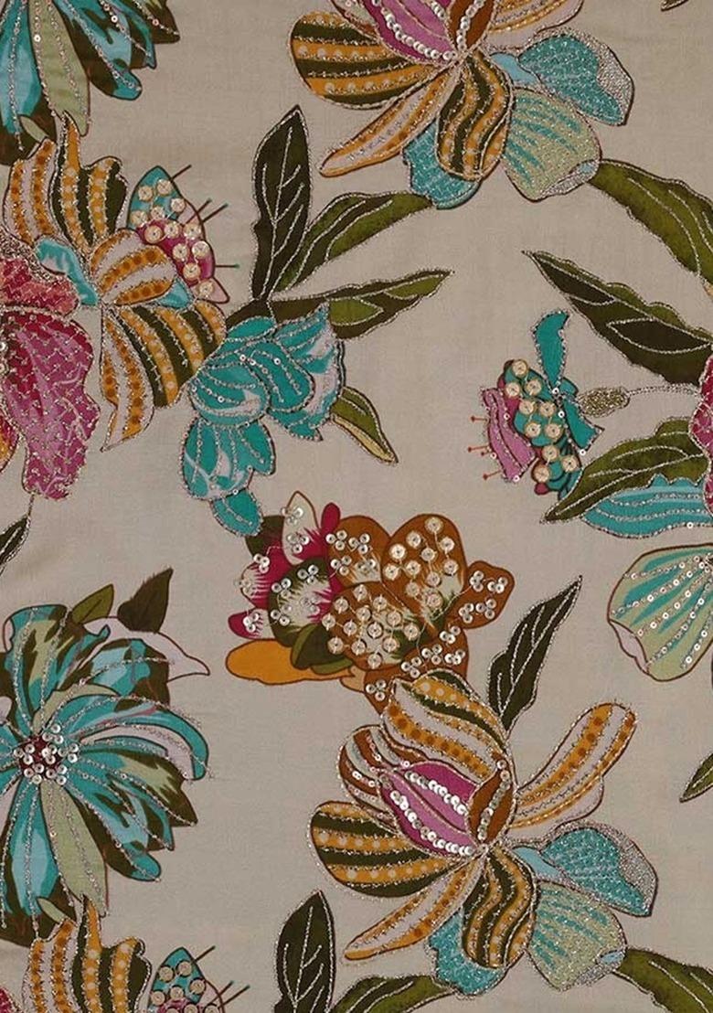 Girls Cream Embroidered Organza Sharara Set - Indya