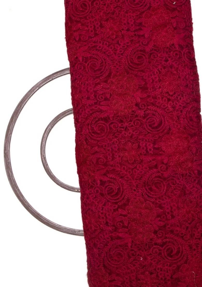 Girls Dark Maroon Embroidered Net Lehenga Set - Indya