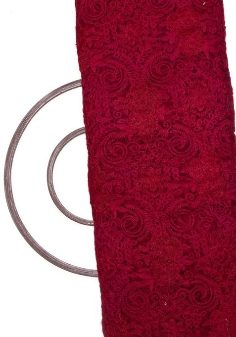 Girls Dark Maroon Embroidered Net Lehenga Set