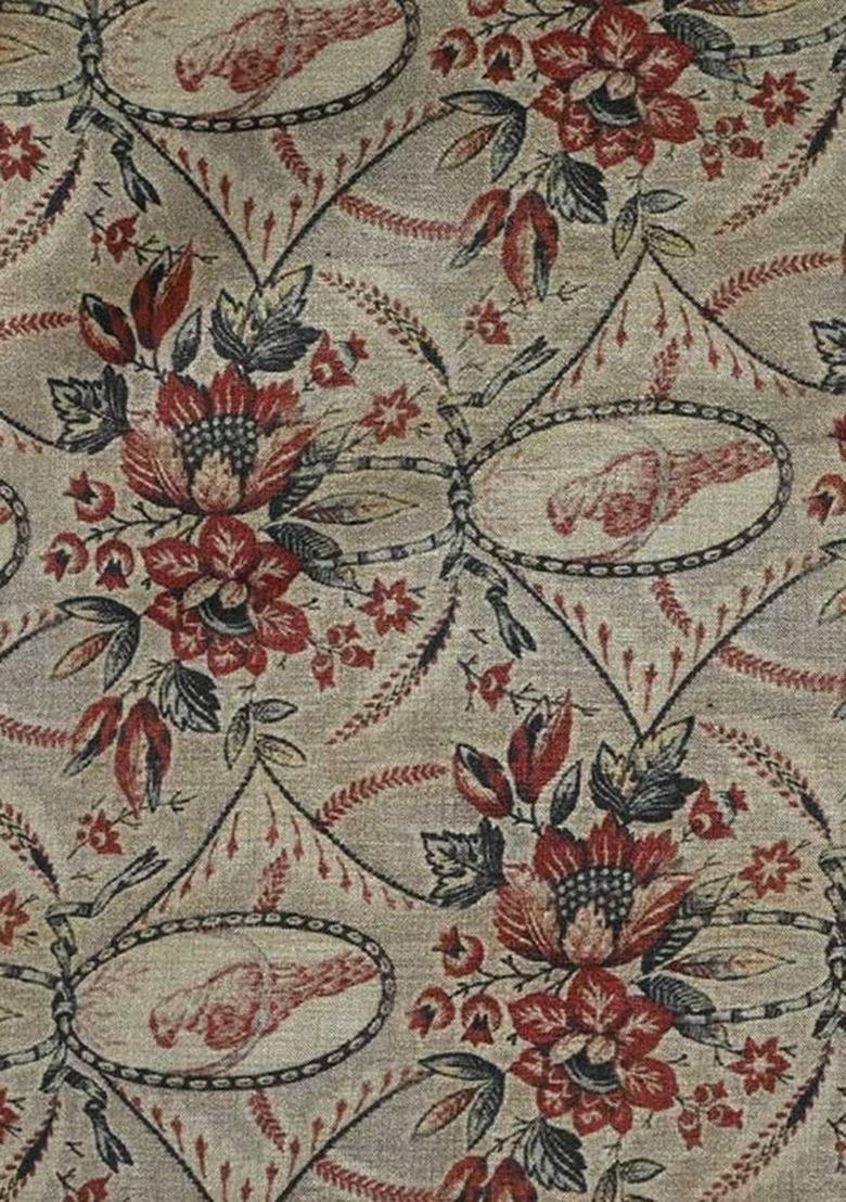 Girls Beige Printed Tussar Lehenga Set