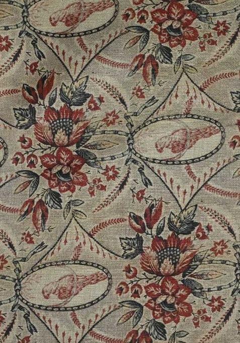 Girls Beige Printed Tussar Lehenga Set