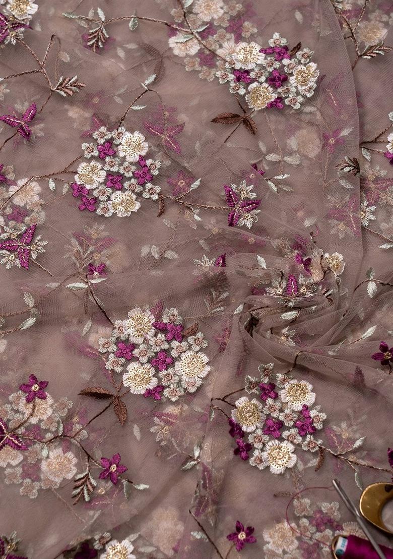 Girls Light Brown Sequin Embriodered Net Lehenga Set