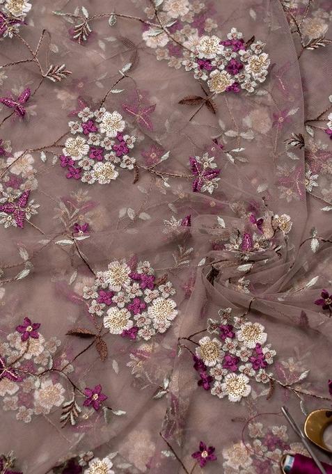 Girls Light Brown Sequin Embriodered Net Lehenga Set