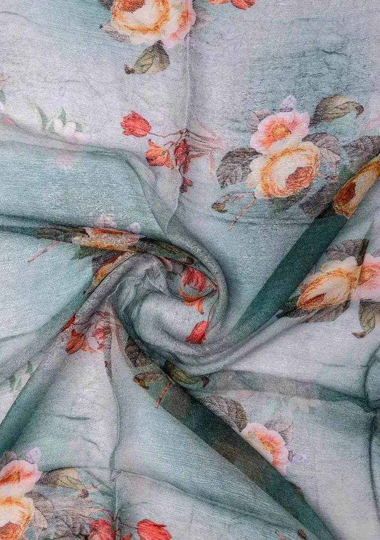 Girls Pista Green Printed Chiffon Lehenga Set