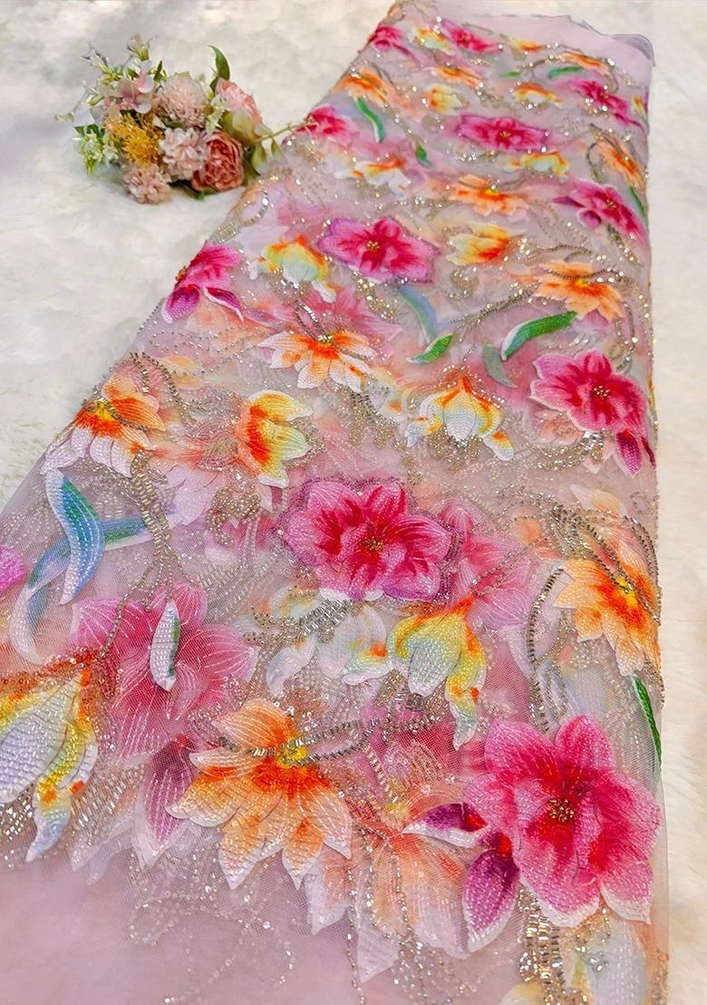 Girls Pink Printed Georgette Lehenga Set