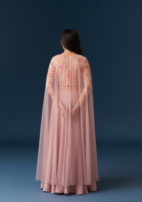 Girls Pink Printed Georgette Lehenga Set