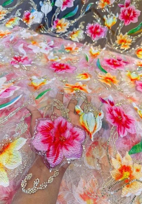 Girls Pink Printed Georgette Lehenga Set