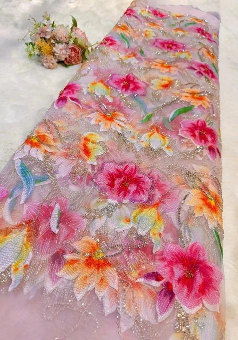 Girls Pink Printed Georgette Lehenga Set