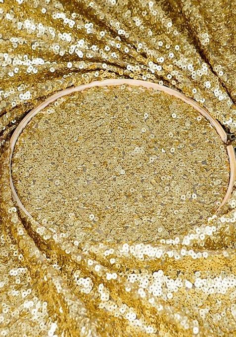 Girls Golden Sequin Net Lehenga Set