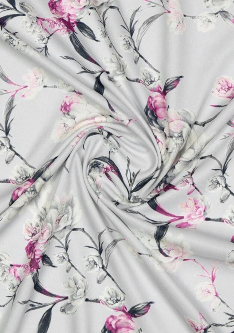 Girls Powder Blue Printed Crepe Lehenga Set