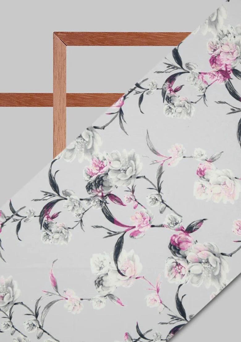 Girls Grey Printed Crepe Lehenga Set - Indya