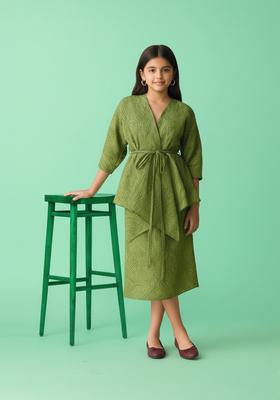 Girls Green Printed Cotton Co-Ord Set