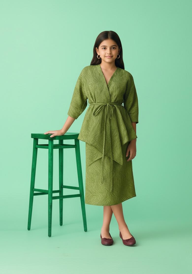 Girls Green Printed Cotton Co-Ord Set - Indya
