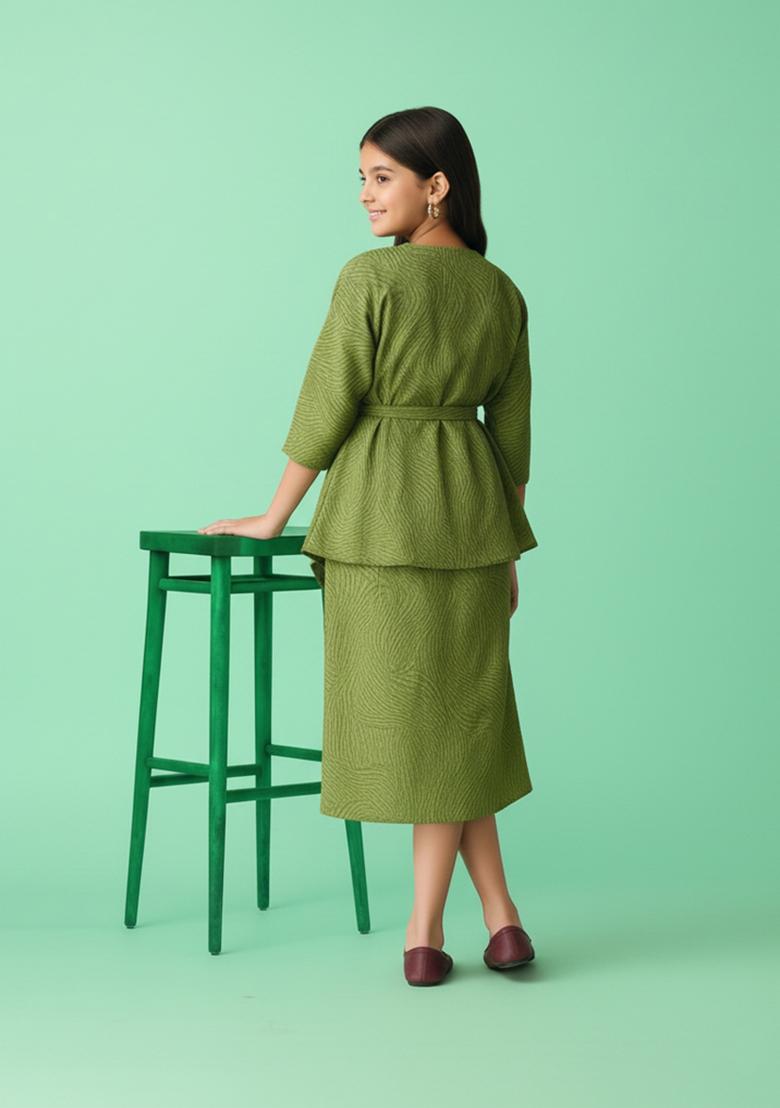 Girls Green Printed Cotton Co-Ord Set - Indya