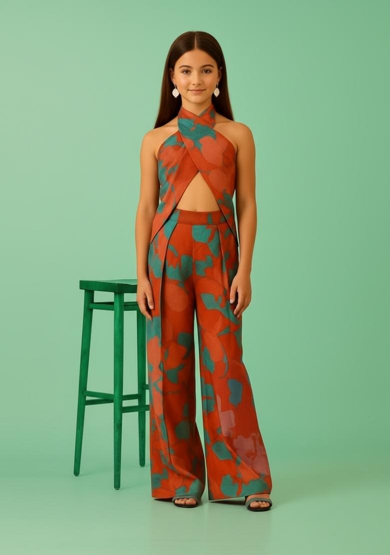 Girls Multicolor Printed Chanderi Co-Ord Set - Indya