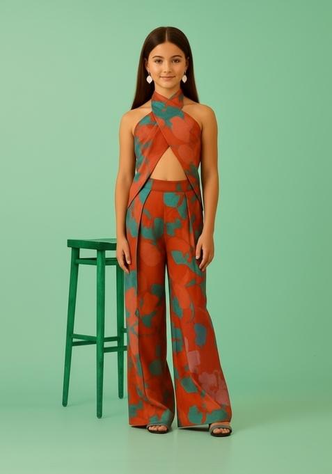 Girls Multicolor Printed Chanderi Co-Ord Set