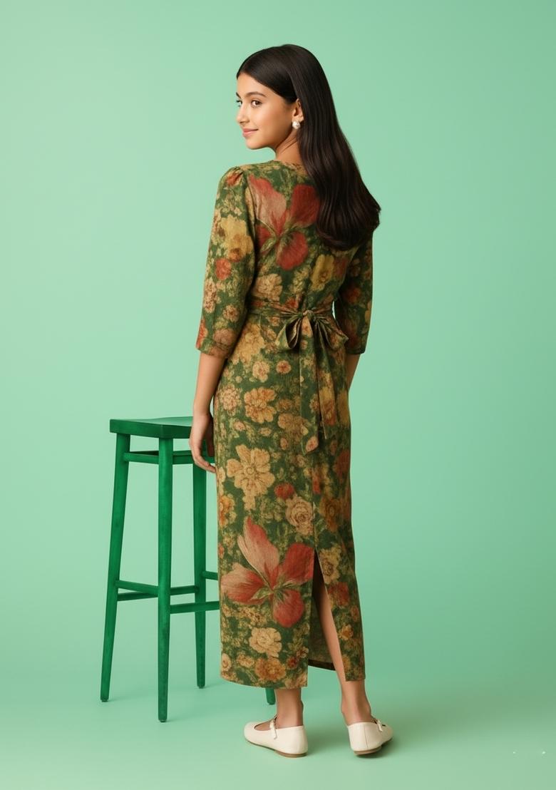 Girls Multicolor Printed Cotton Dress - Indya