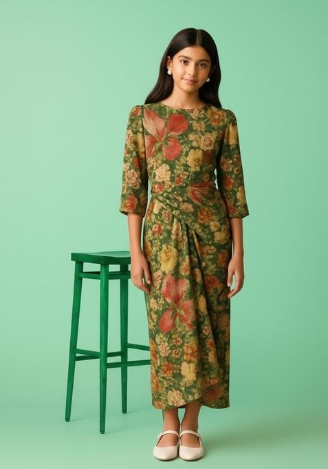 Girls Multicolor Printed Cotton Dress