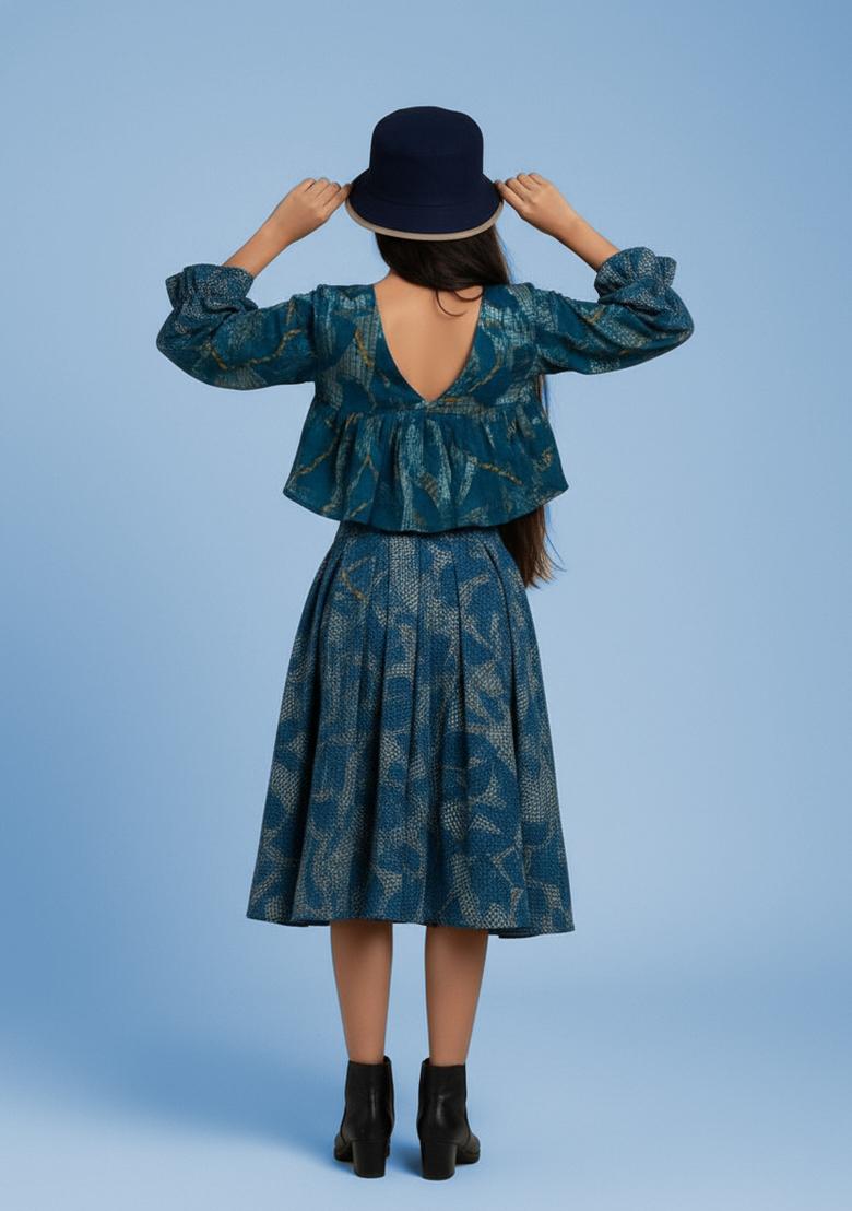 Girls Blue Printed Cotton Co-Ord Set - Indya