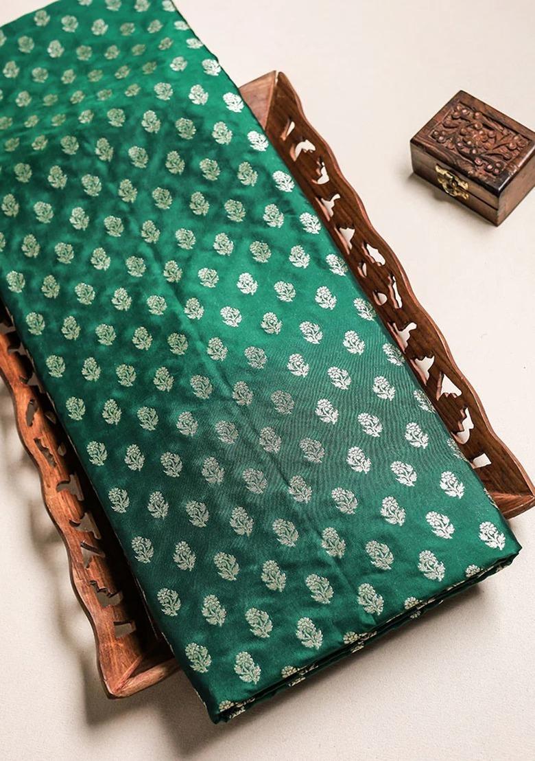 Girls Green Embroidered Brocade Co-Ord Set - Indya