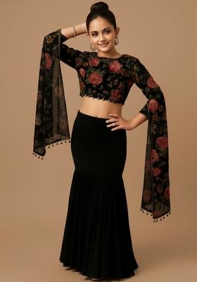 Girls Black Embroidered Tissue Fusion Set