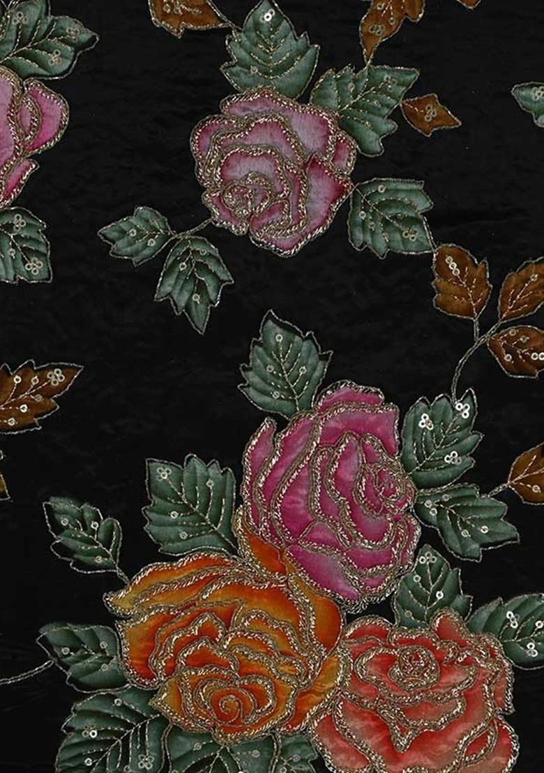 Girls Black Embroidered Tissue Fusion Set - Indya